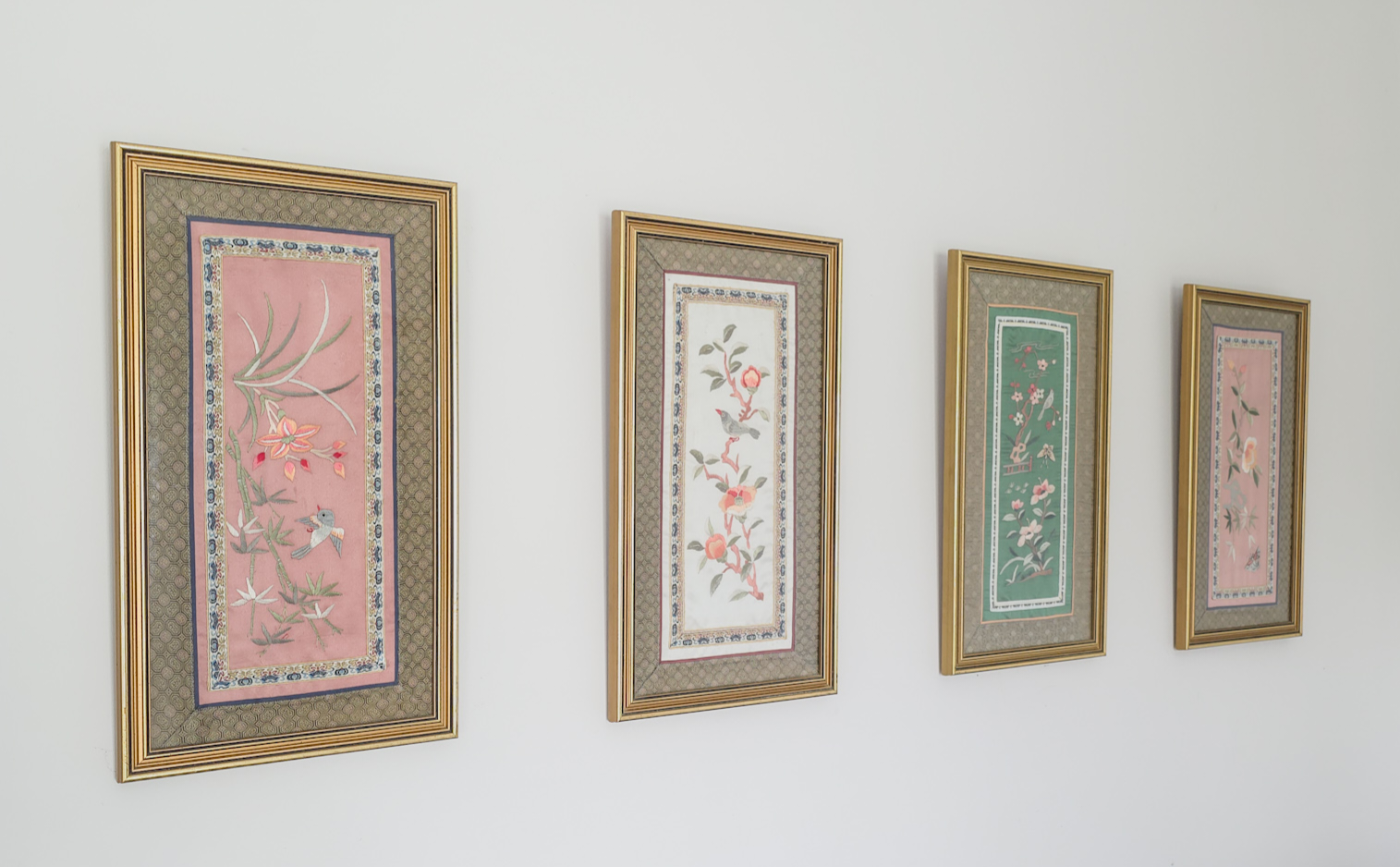 Framed Art Deco Hand Embroidered Chinese Silk Panels