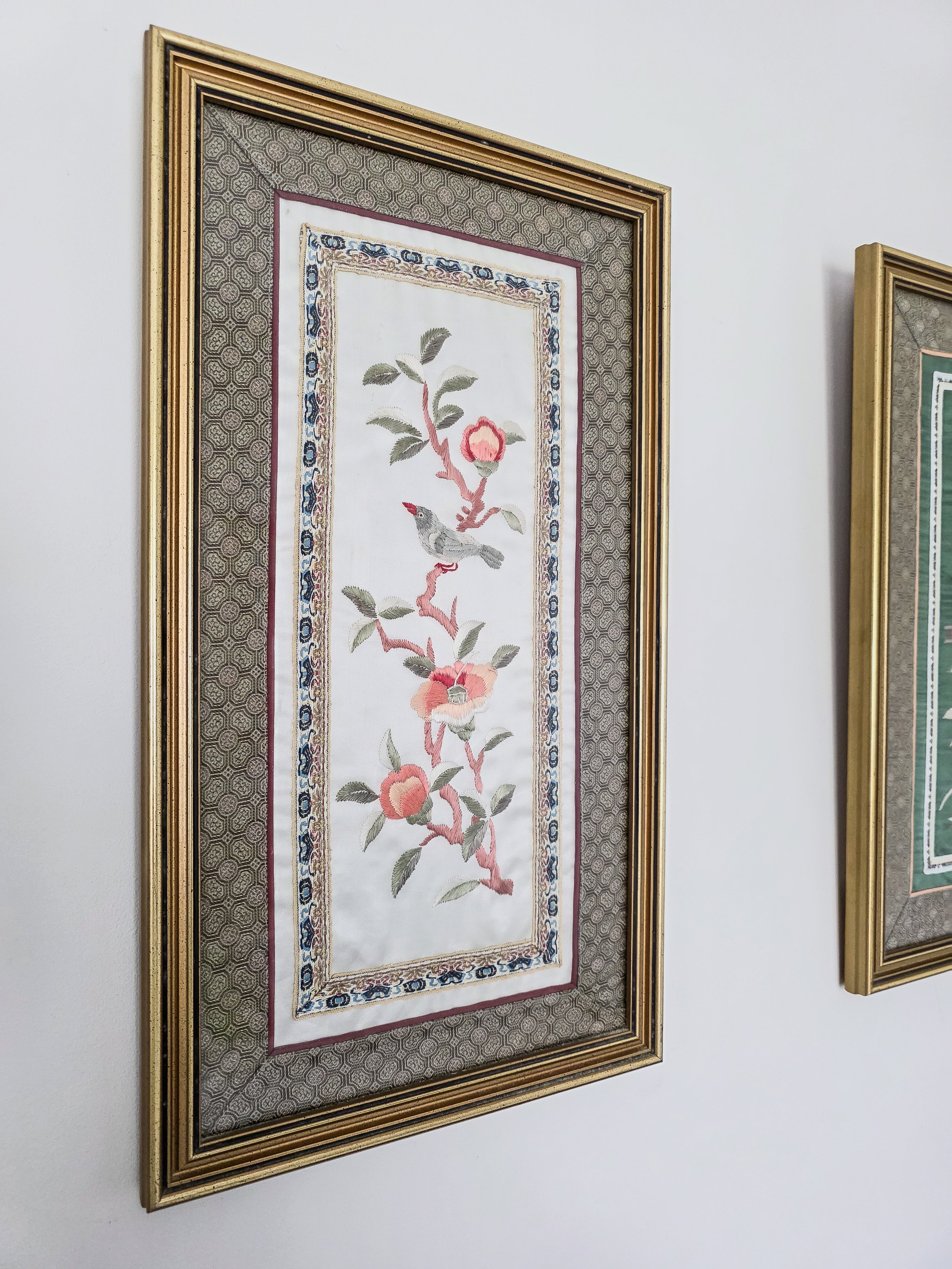 Framed Art Deco Hand Embroidered Chinese Silk Panels