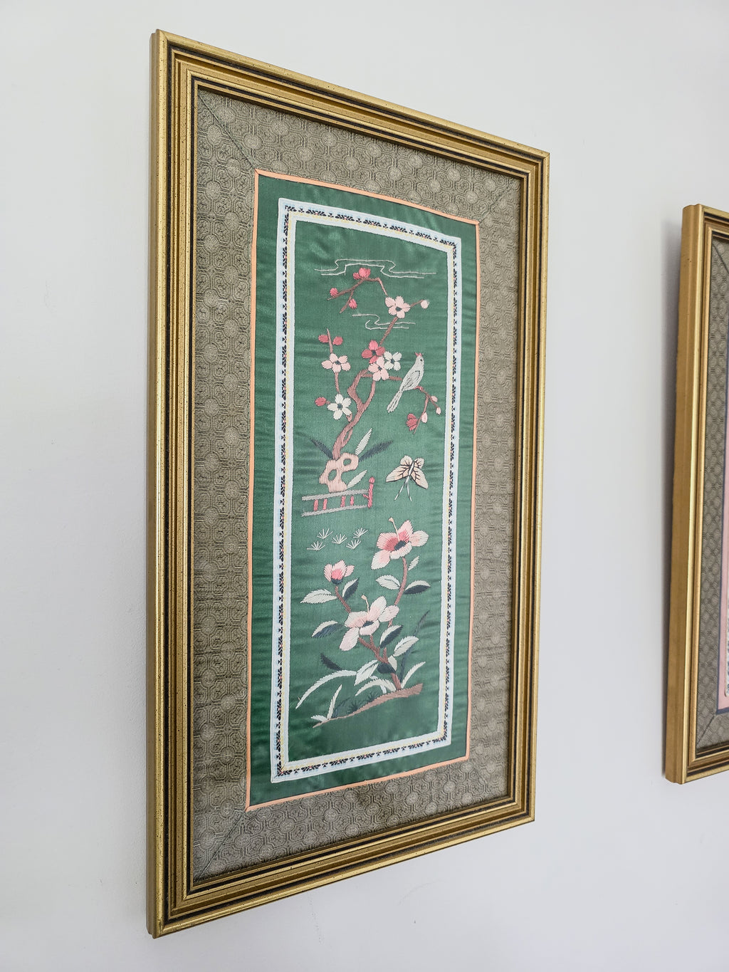 Framed Art Deco Hand Embroidered Chinese Silk Panels