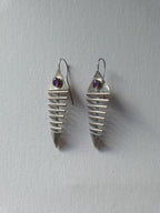 Handmade Sterling Silver & Amethyst Fish Bone Earrings