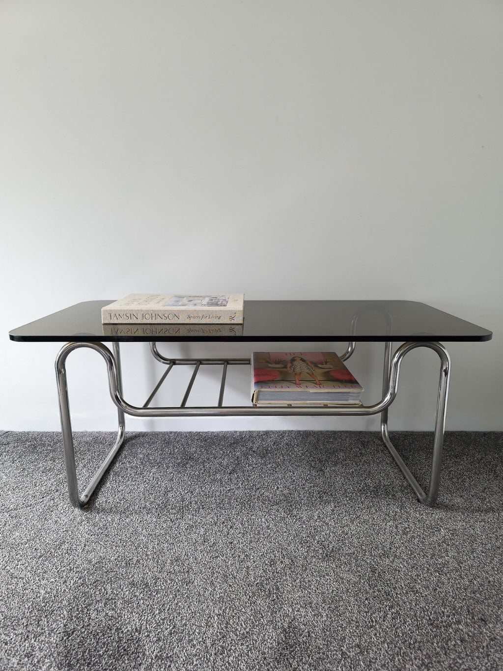 1970s Chrome & Smokey Glass Top Coffee Table