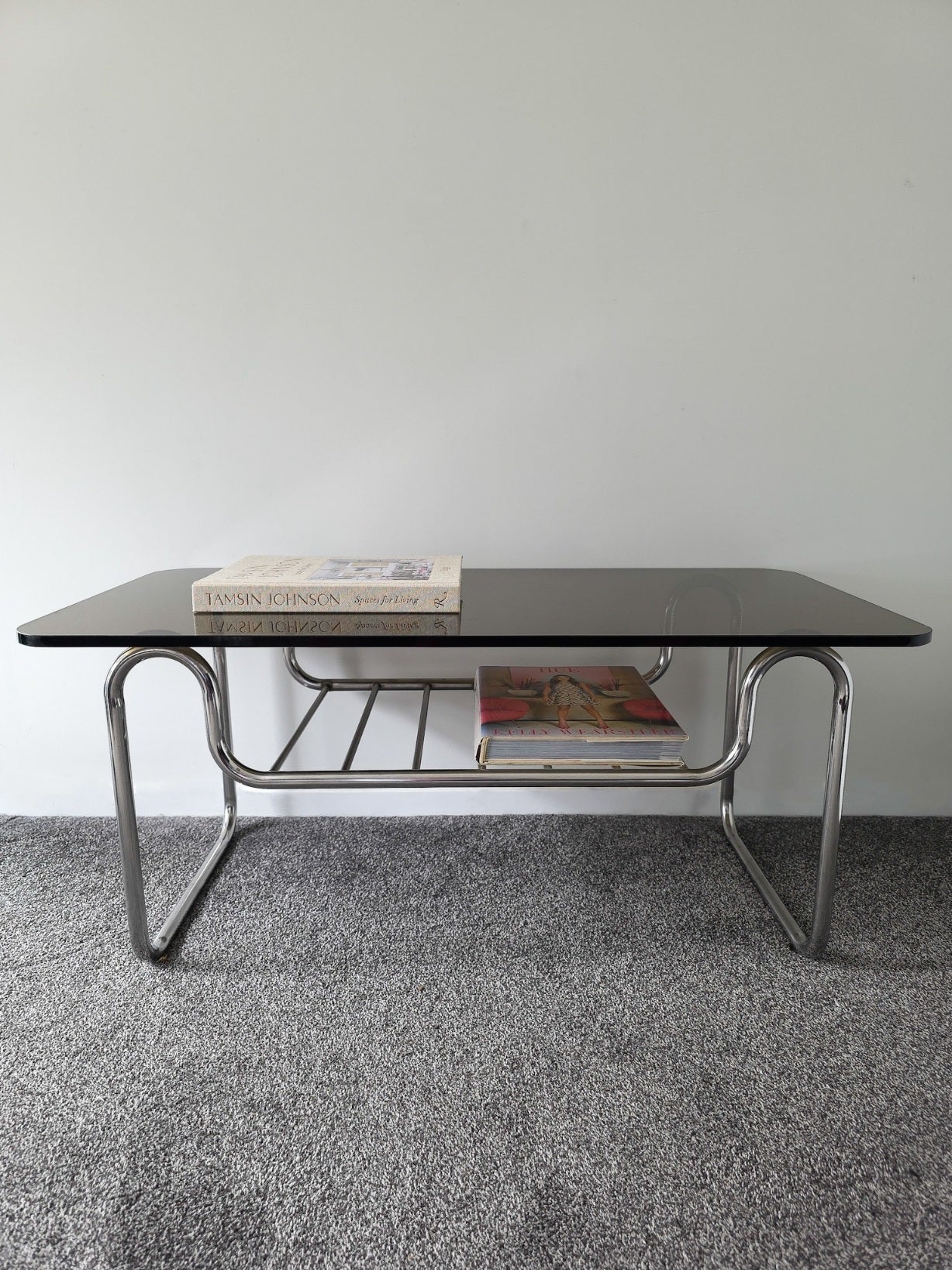 1970s Chrome & Smokey Glass Top Coffee Table