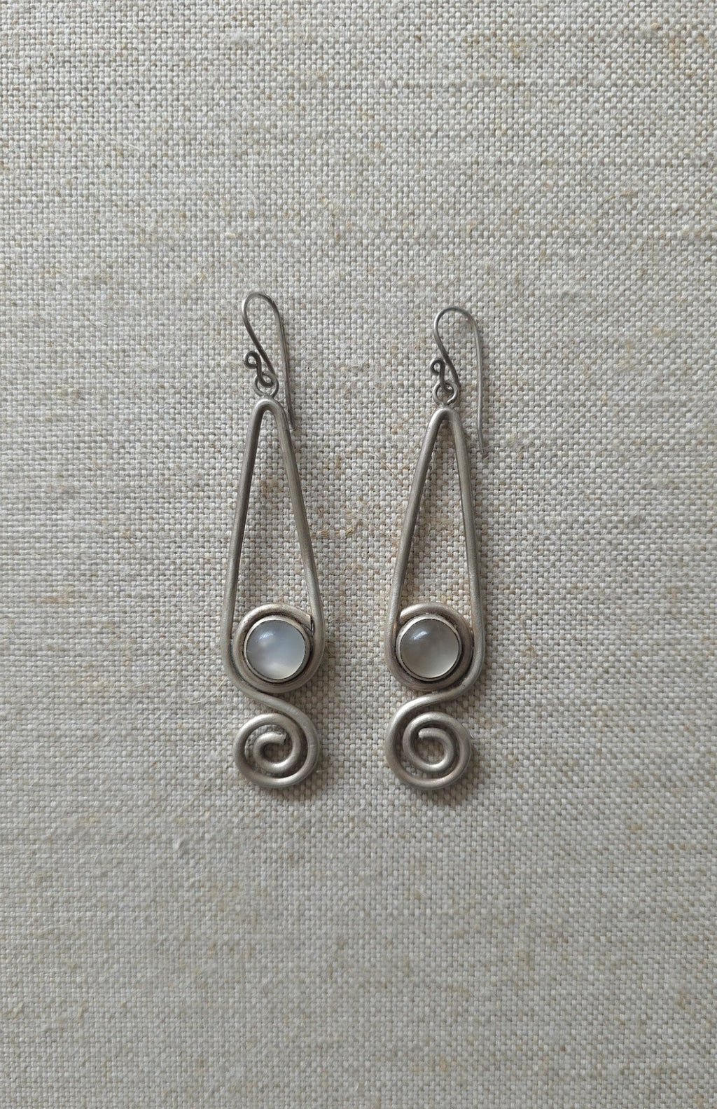1990s metal scroll earrings with stone inserts