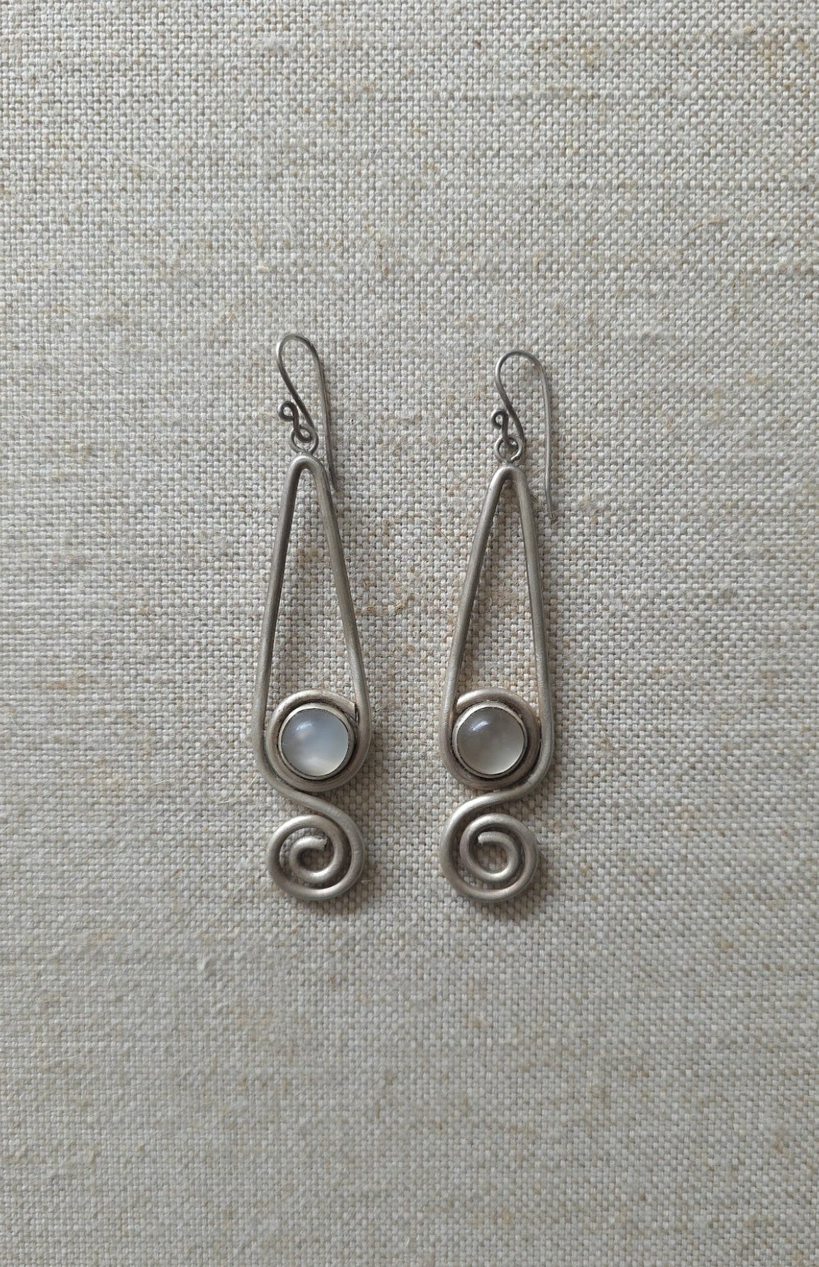 1990s metal scroll earrings with stone inserts