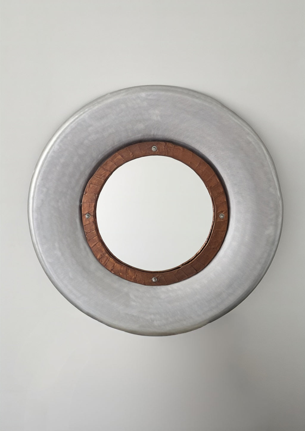 Handcrafted sculptural round convex mirror