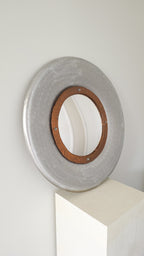 Handcrafted sculptural round convex mirror