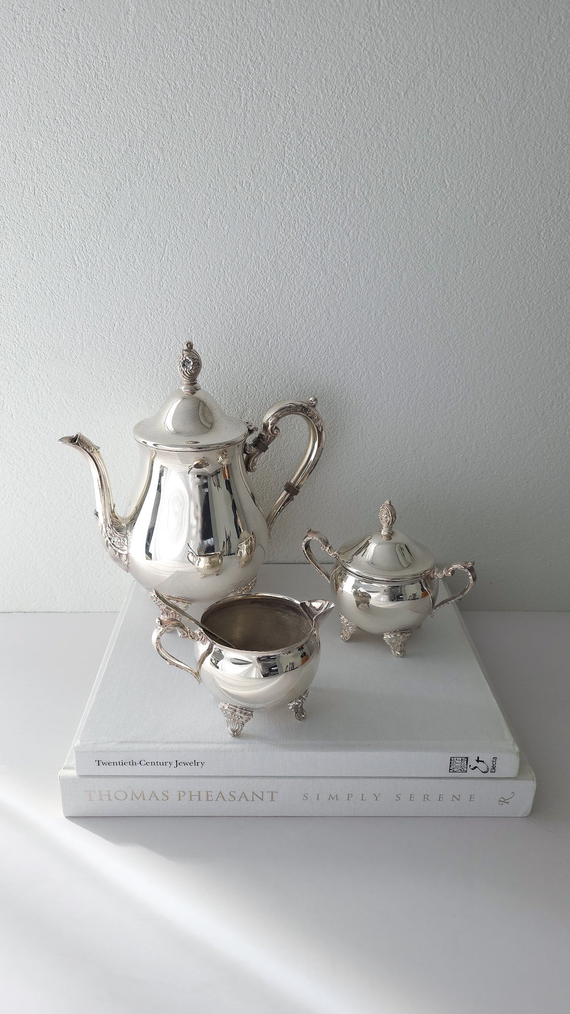 Galleon silver plate tea pot/coffee pot, sugar lidded bowl and milk jug