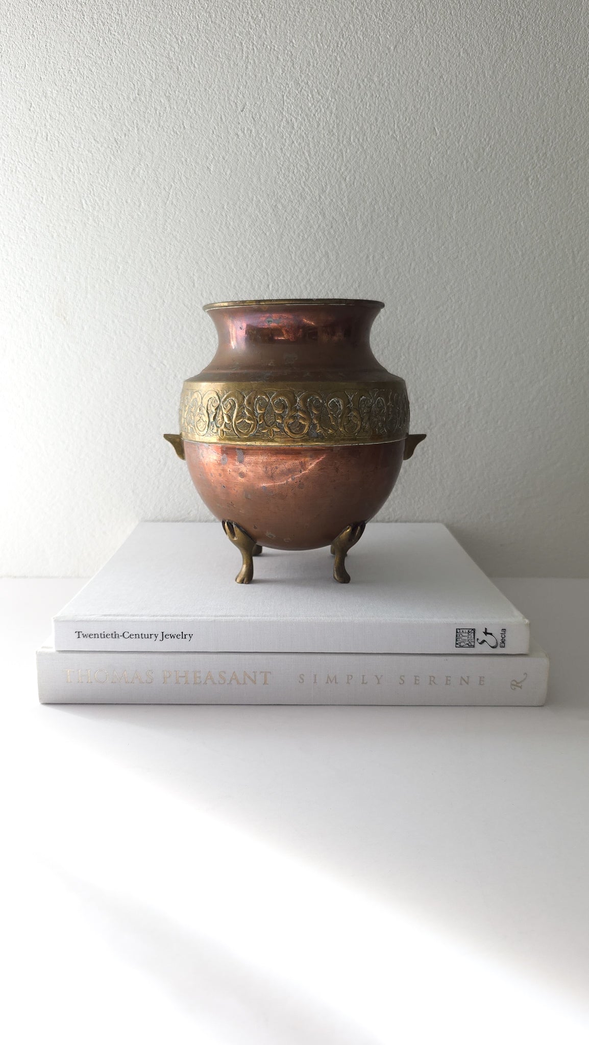 Vintage copper and brass footed vessel