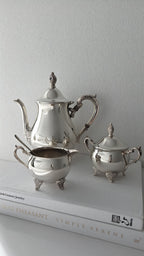 Galleon silver plate tea pot/coffee pot, sugar lidded bowl and milk jug