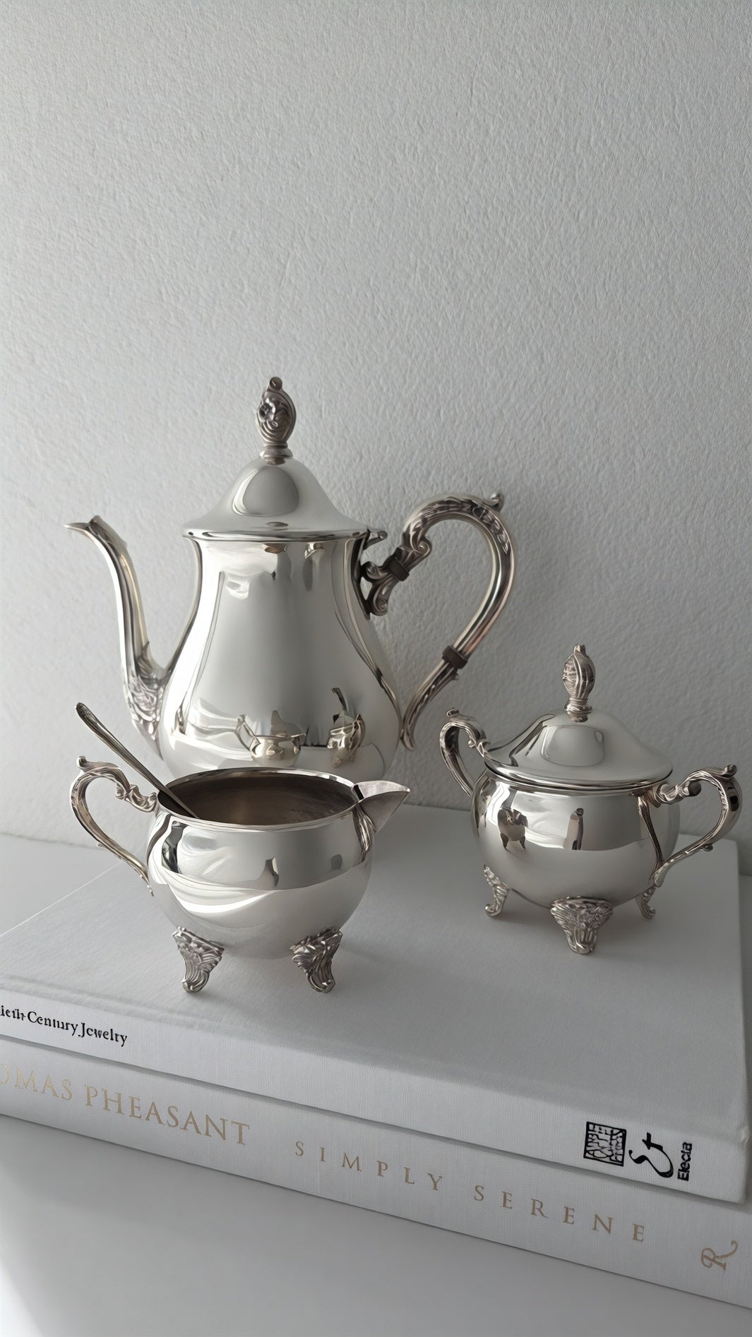 Galleon silver plate tea pot/coffee pot, sugar lidded bowl and milk jug
