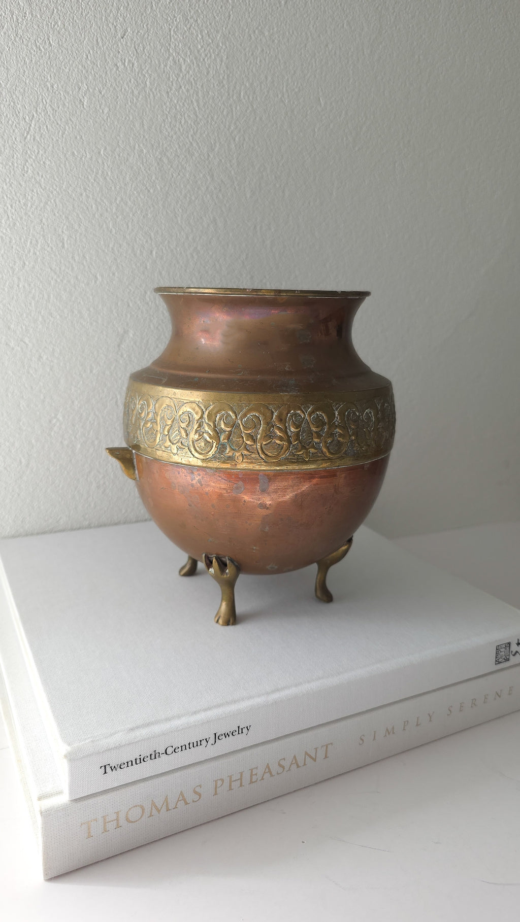 Vintage copper and brass footed vessel