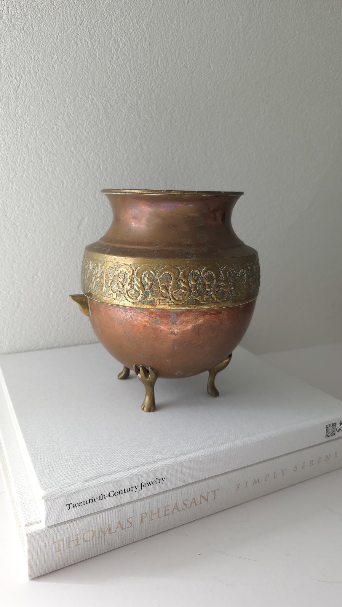 Vintage copper and brass footed vessel