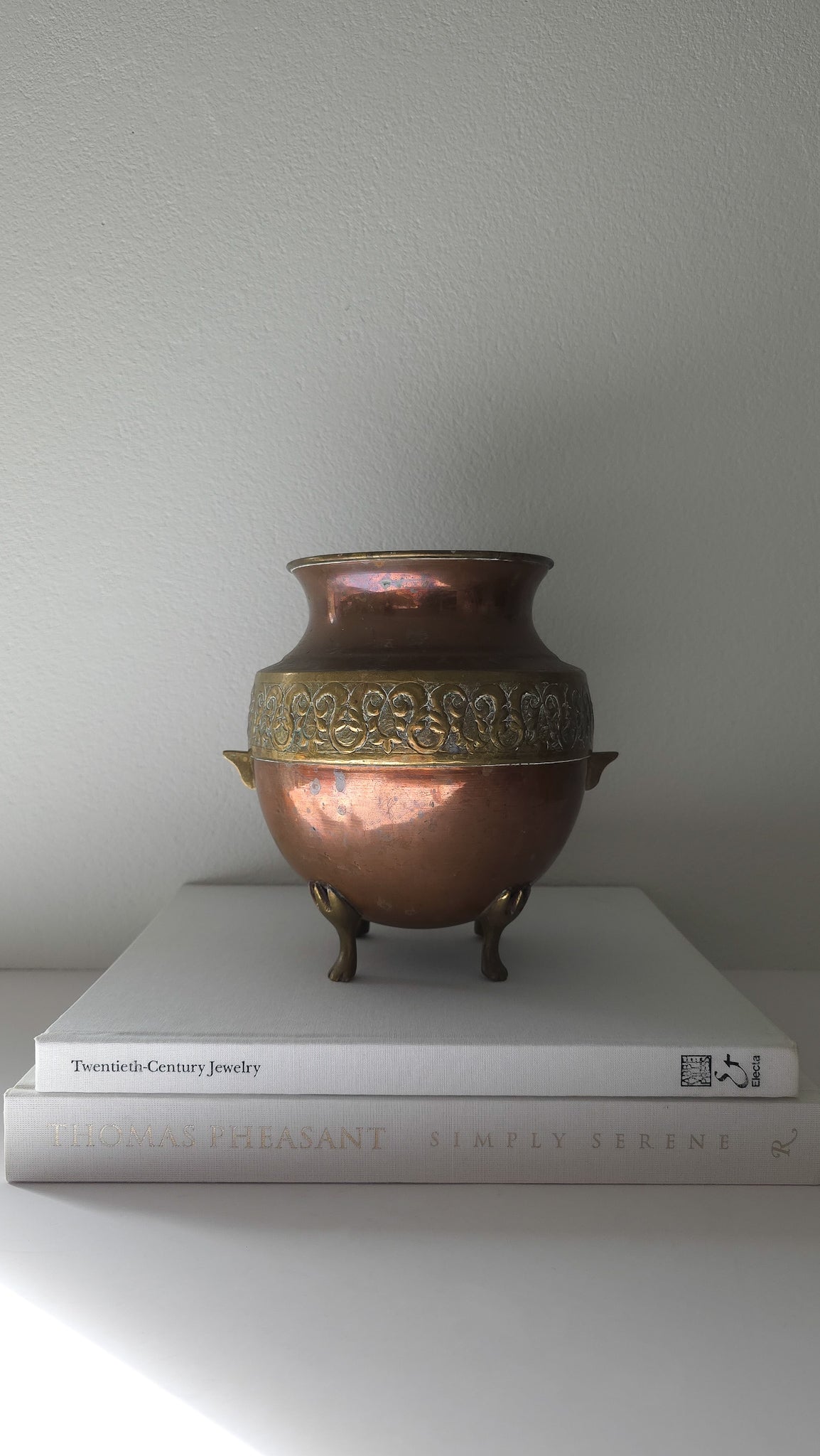 Vintage copper and brass footed vessel