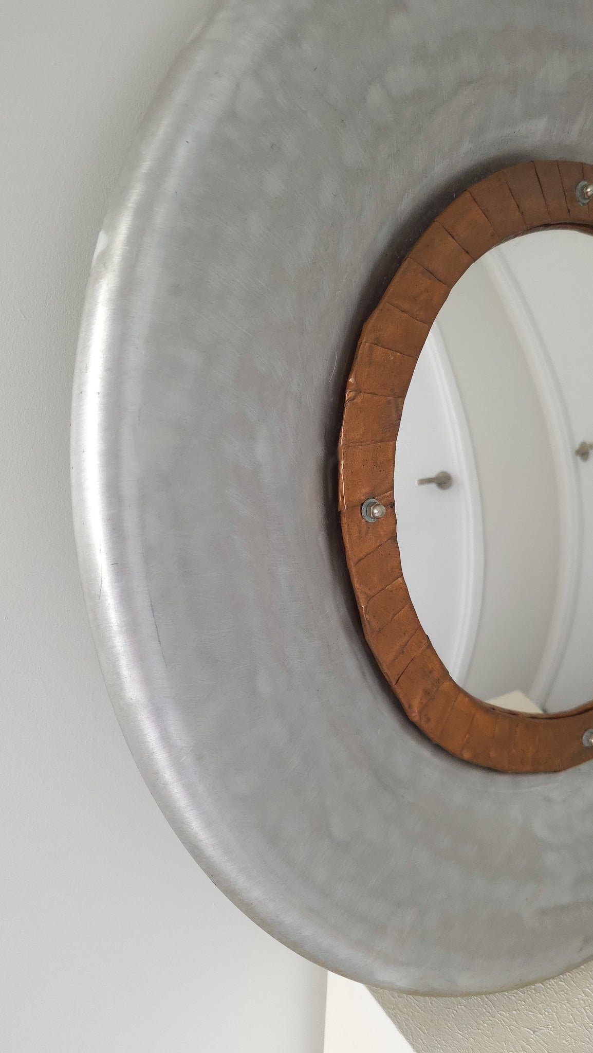 Handcrafted sculptural round convex mirror