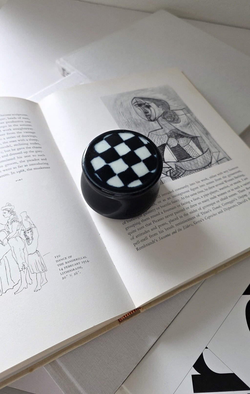 Handmade ceramic checkered trinket box