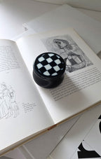 Handmade ceramic checkered trinket box