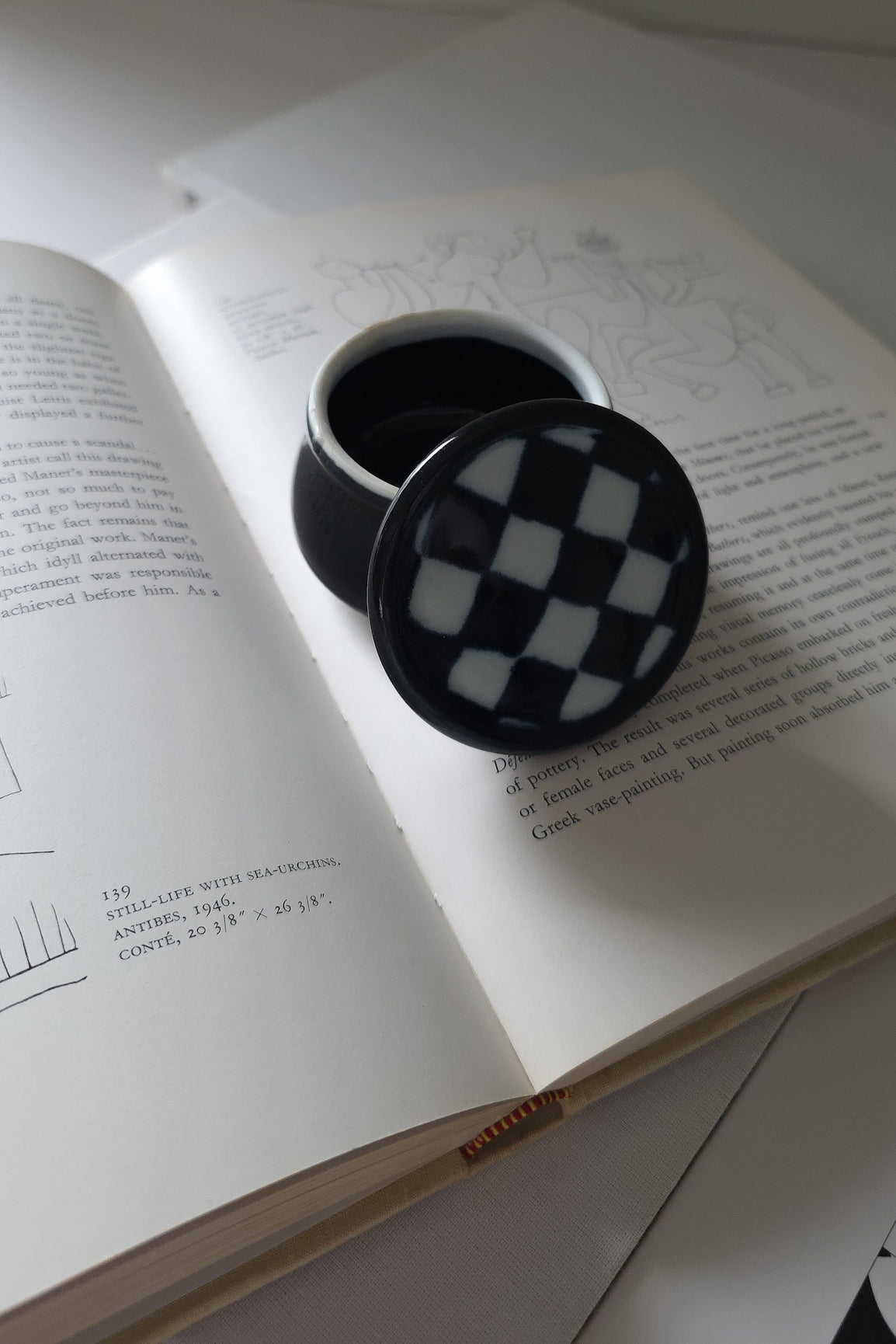 Handmade ceramic checkered trinket box