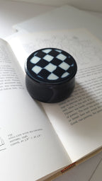 Handmade ceramic checkered trinket box