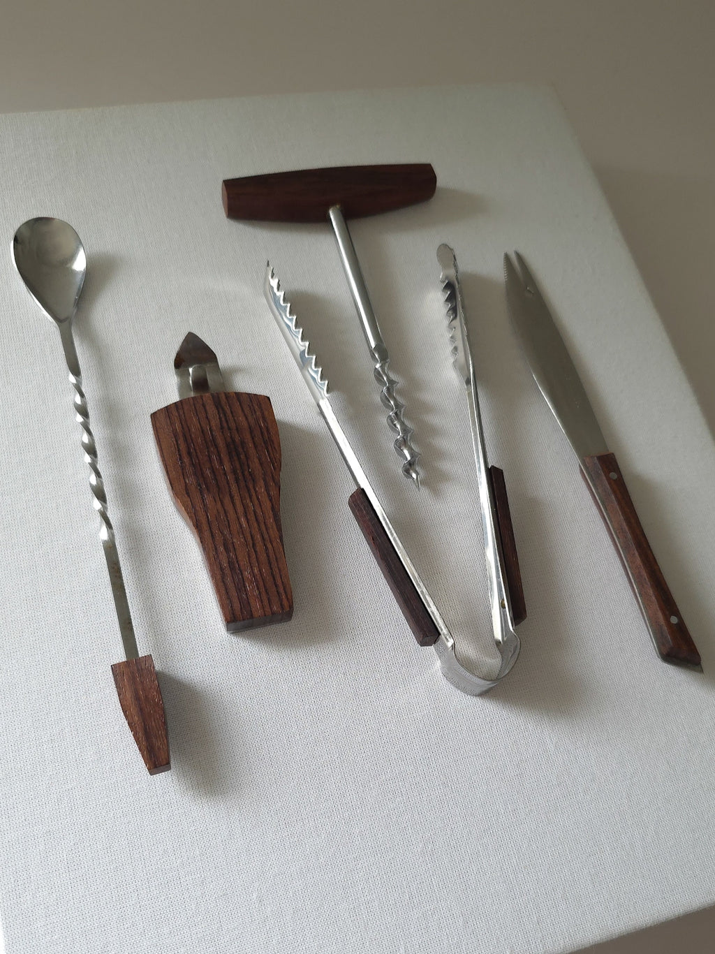 Mid Century Rosewood and Stainless Steel bar set