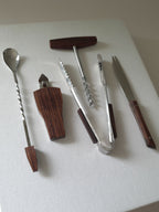 Mid Century Rosewood and Stainless Steel bar set