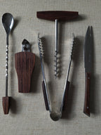 Mid Century Rosewood and Stainless Steel bar set