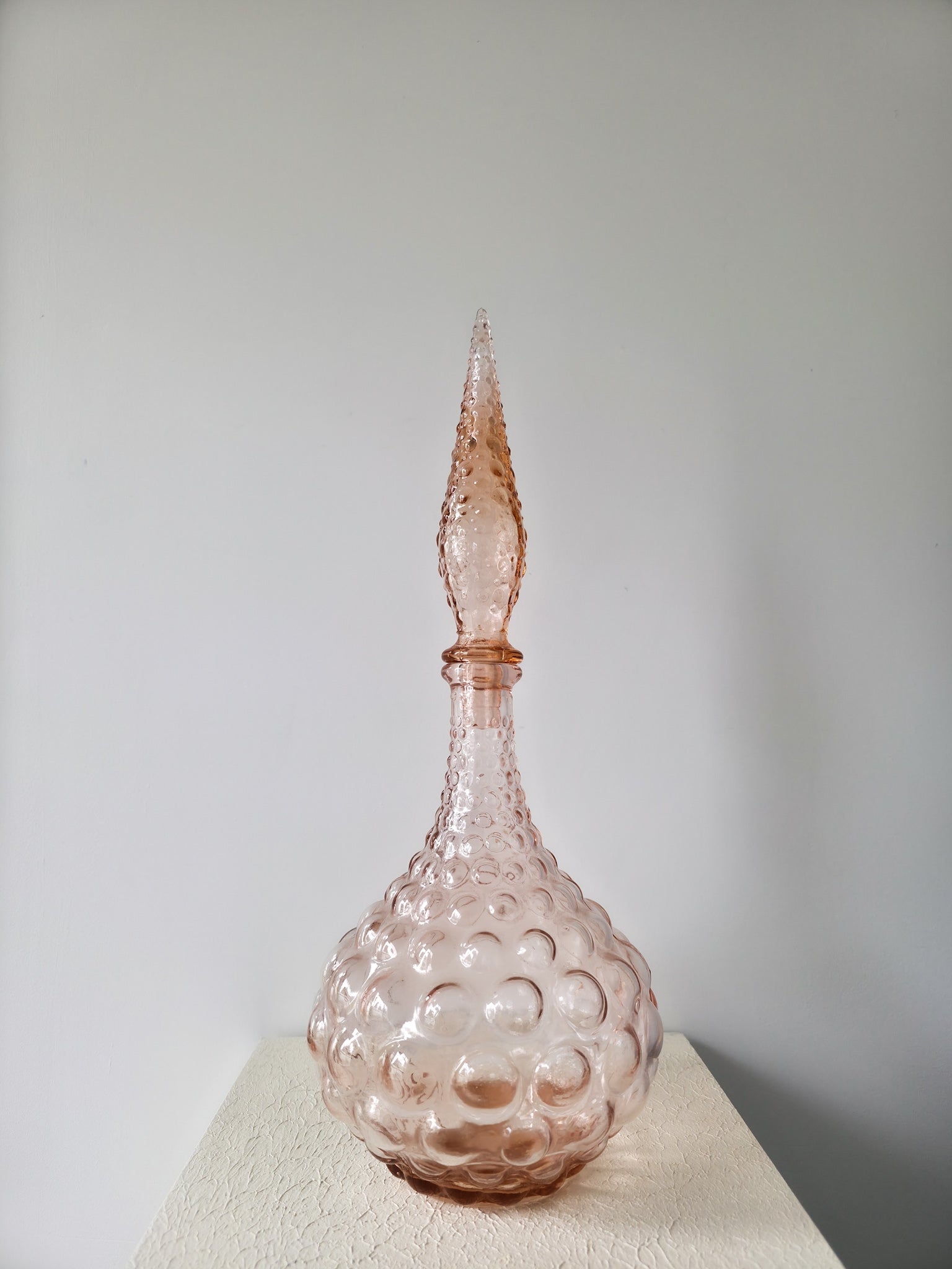 Vintage Empoli peach coloured bubble glass genie bottle