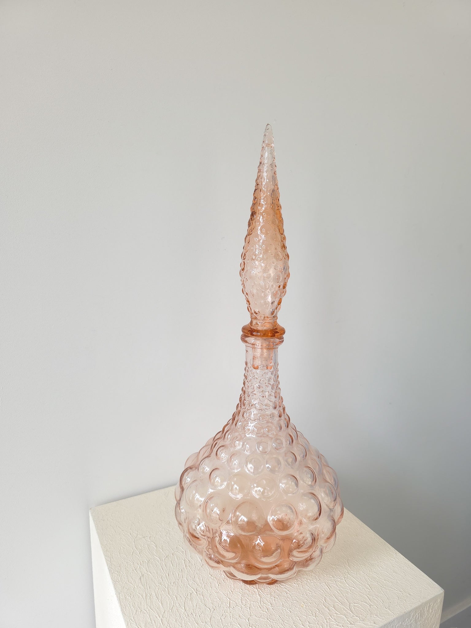 Vintage Empoli peach coloured bubble glass genie bottle