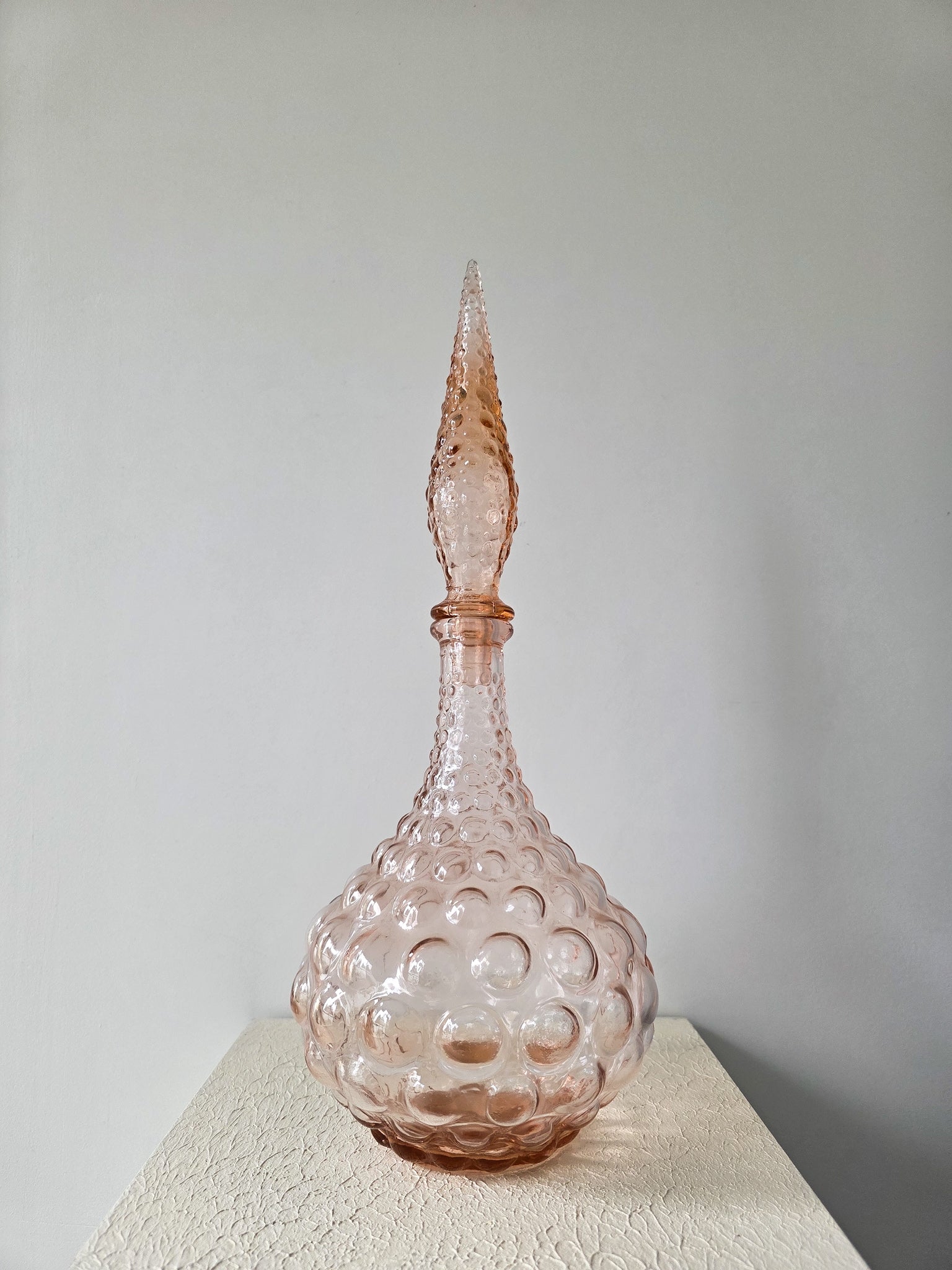 Vintage Empoli peach coloured bubble glass genie bottle