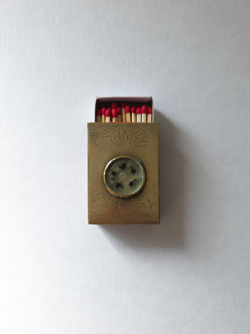 Antique Brass & Jade Matchbox Holder