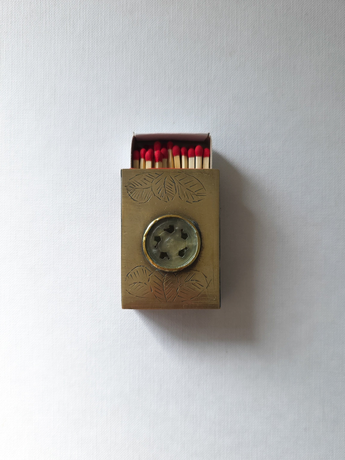 Antique Brass & Jade Matchbox Holder