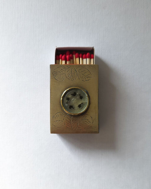 Antique Brass & Jade Matchbox Holder