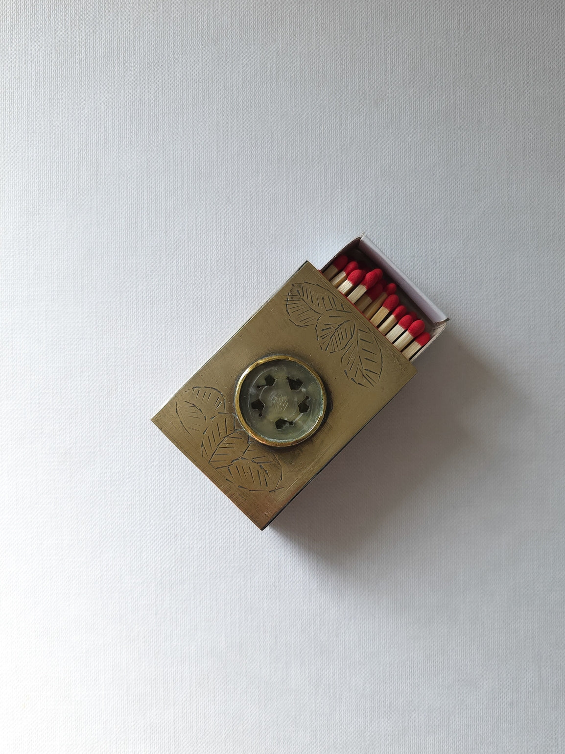 Antique Brass & Jade Matchbox Holder