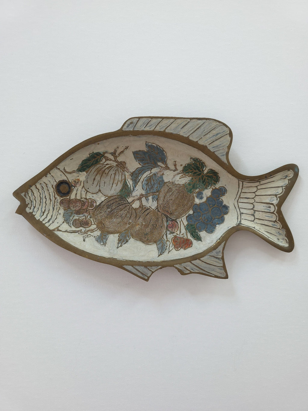 Vintage brass and enamel fish catchall