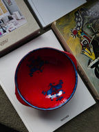 Vintage red and blue Schramberg ceramic dish