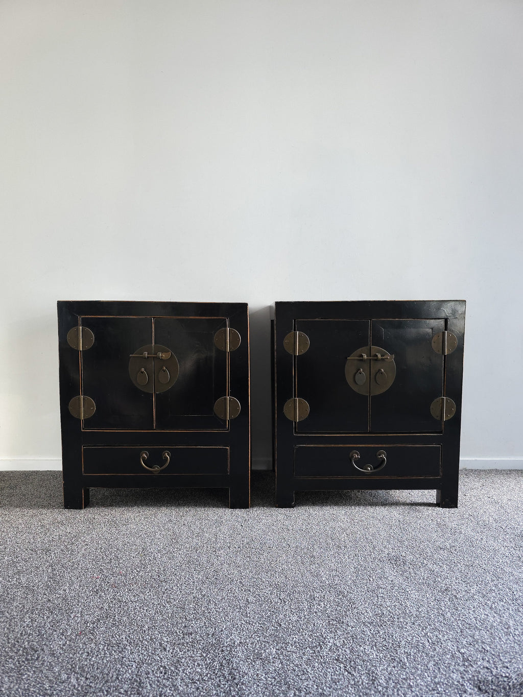 Pair of vintage black lacquer cabinets
