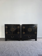 Pair of vintage black lacquer cabinets