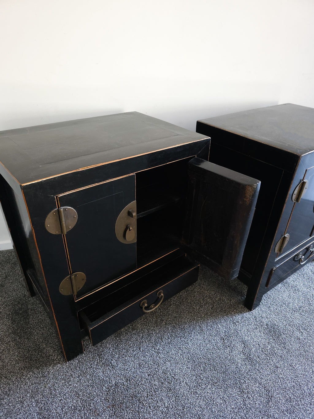 Pair of vintage black lacquer cabinets