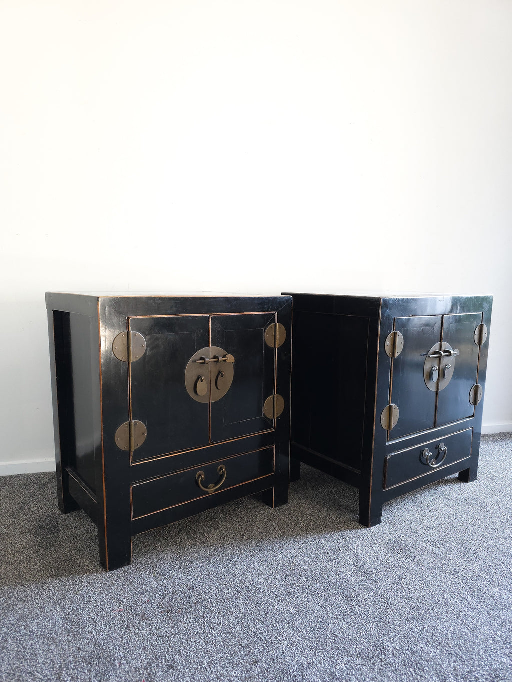 Pair of vintage black lacquer cabinets