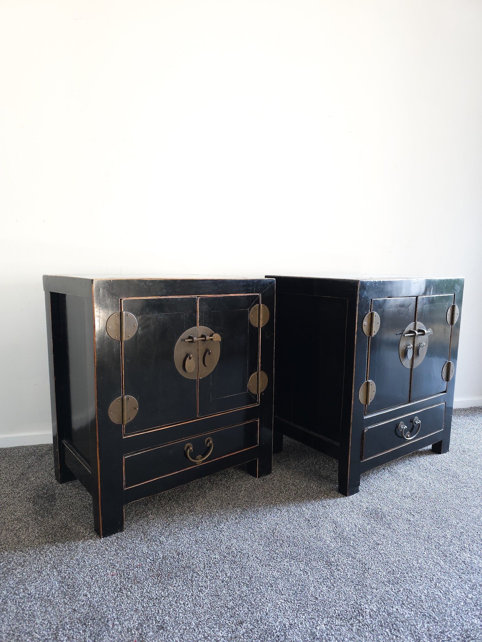 Pair of vintage black lacquer cabinets