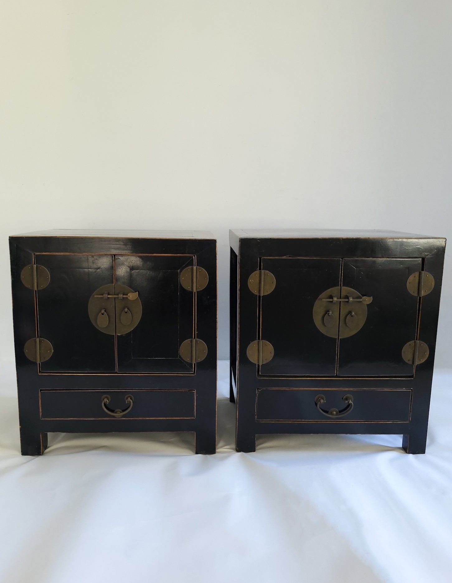 Pair of vintage black lacquer cabinets