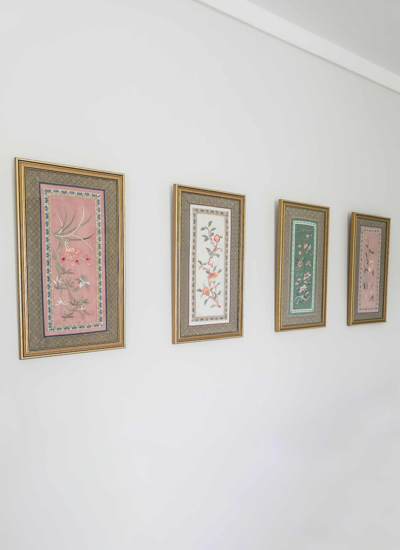 Framed Art Deco Hand Embroidered Chinese Silk Panels