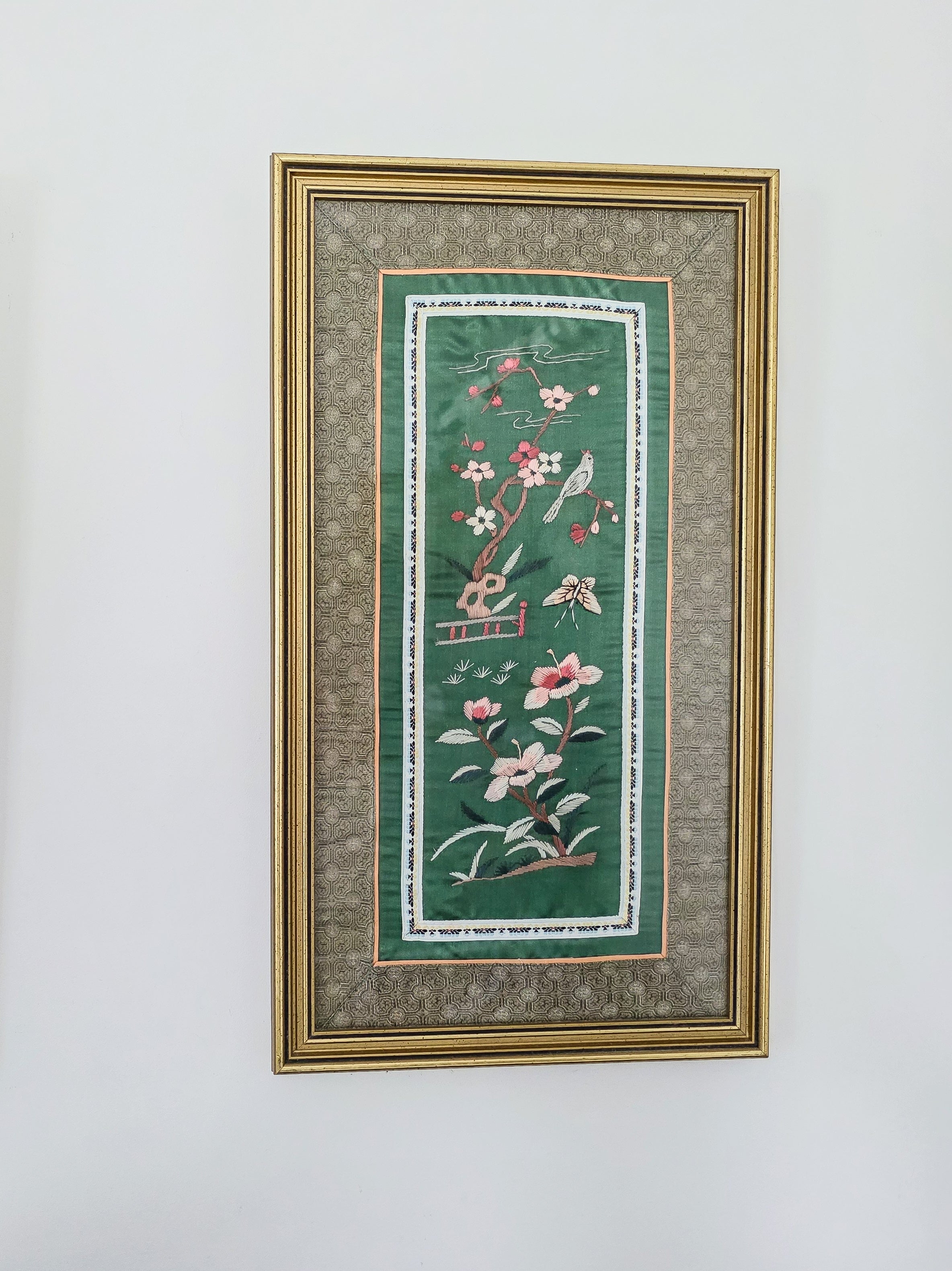 Framed Art Deco Hand Embroidered Chinese Silk Panels