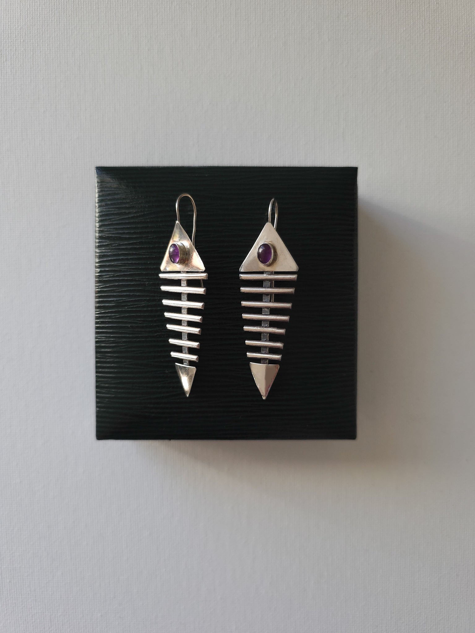 Handmade Sterling Silver & Amethyst Fish Bone Earrings