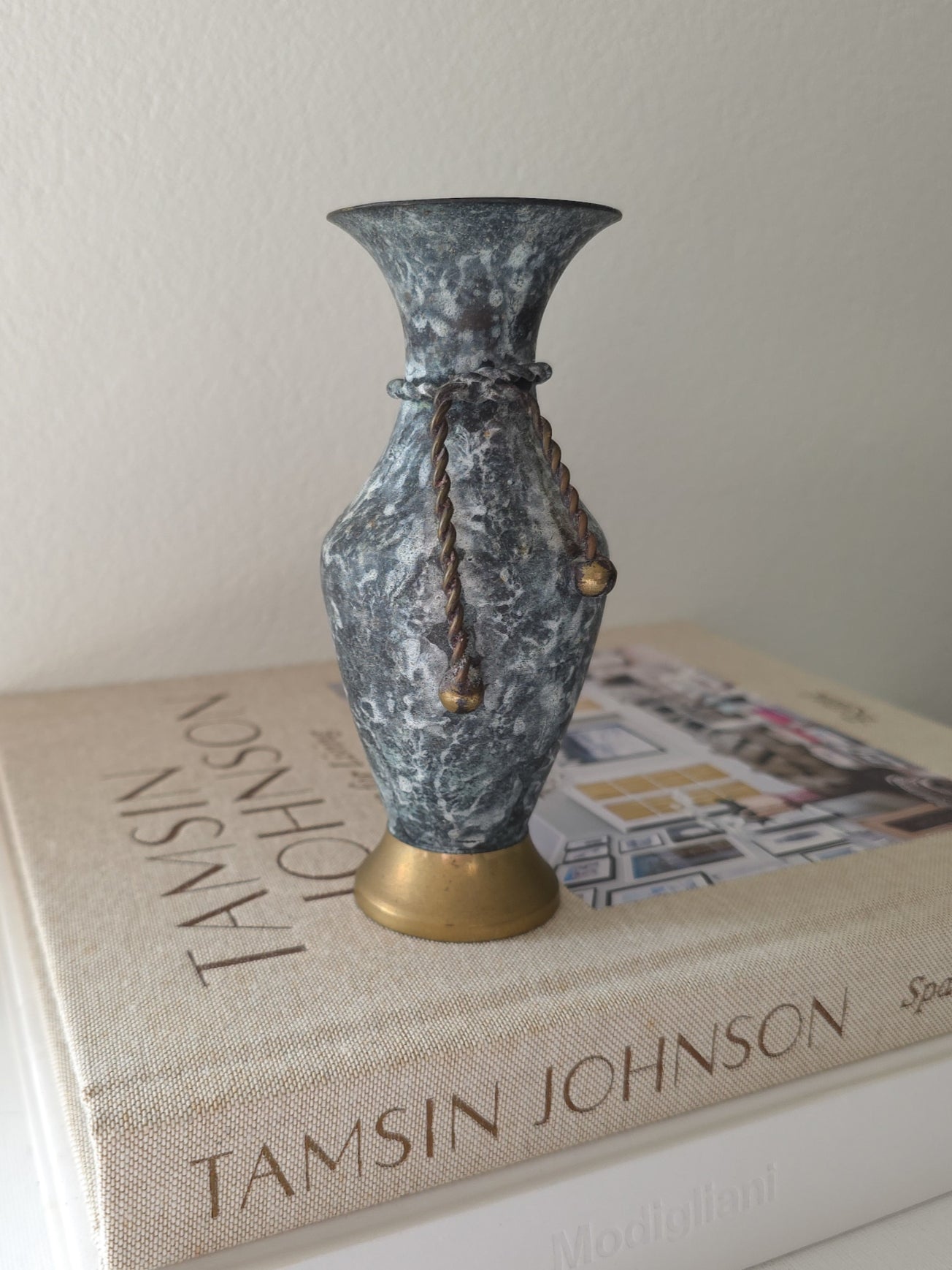 Vintage Enameled Brass Vase