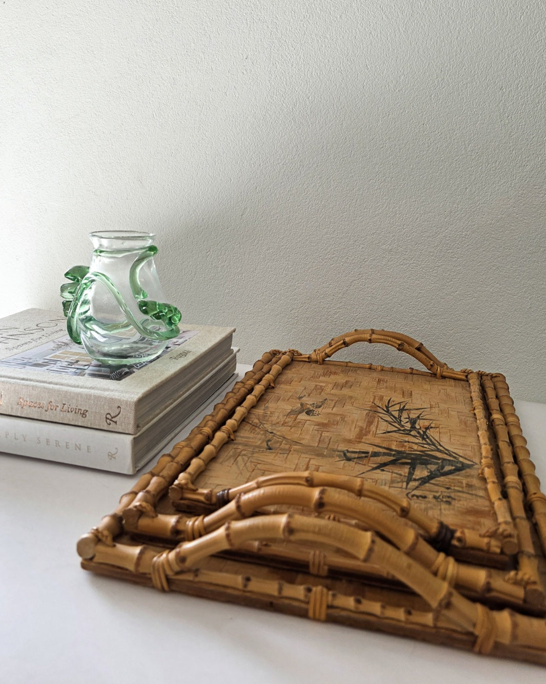 Set of Three Vintage Japanese Bamboo Serving Trays