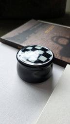 Handmade ceramic checkered trinket box