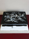 Vintage Black Lacquer Jewellery Box with Mother of Pearl Inlay