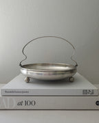 Vintage Silver Plated Basket Dish with Ball Feet & Handle