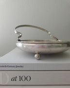 Vintage Silver Plated Basket Dish with Ball Feet & Handle