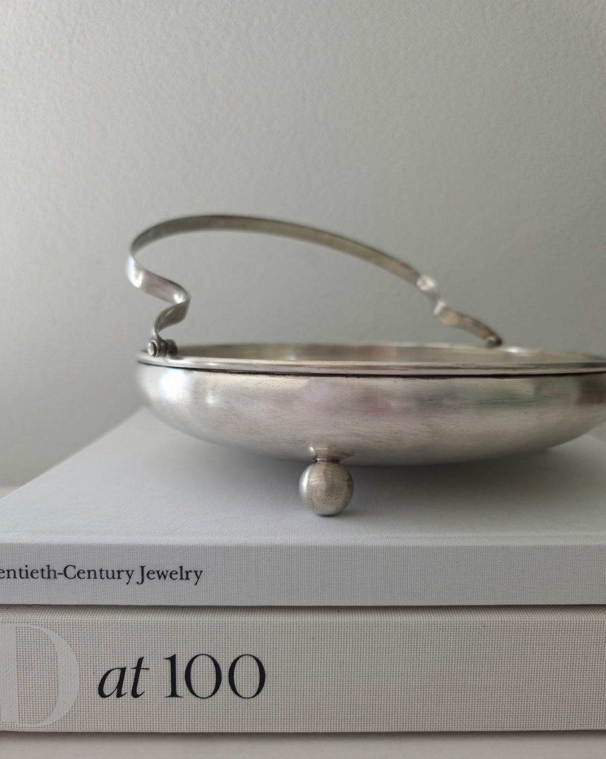 Vintage Silver Plated Basket Dish with Ball Feet & Handle